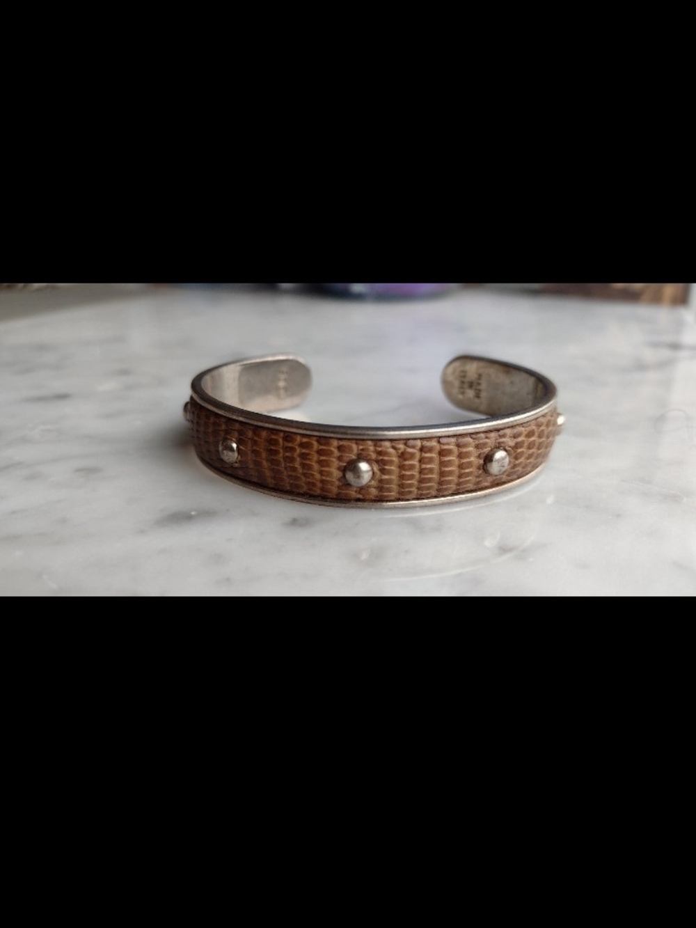 Tod's Brown Leather & Silver Stud Cuff Bracelet